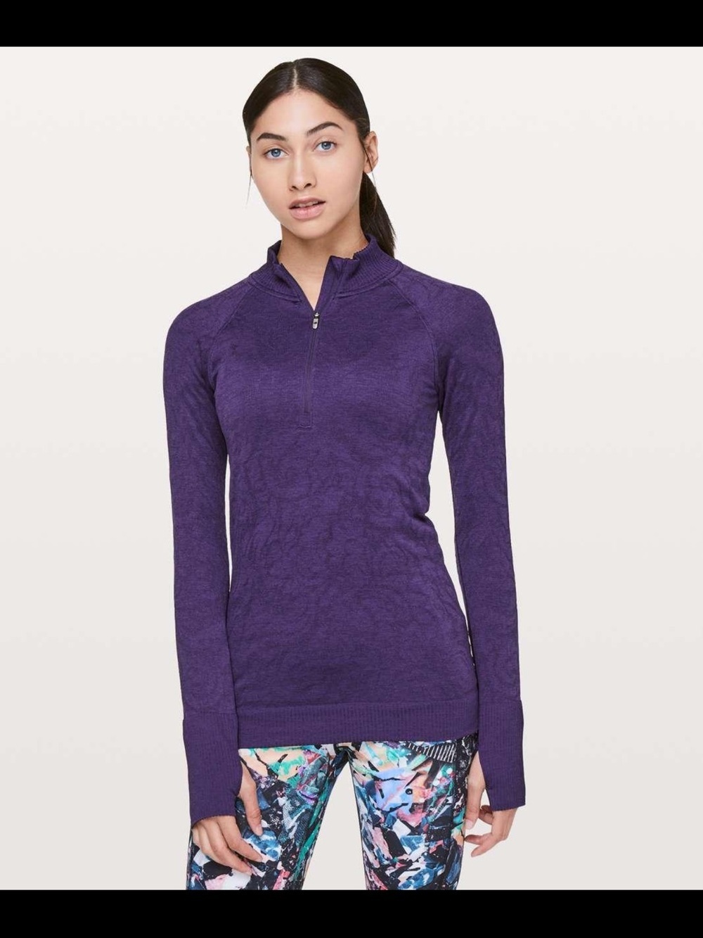 Lululemon Rest Less 1/2 Zip Pullover in a gorgeous purple tonal jacquard knit. S